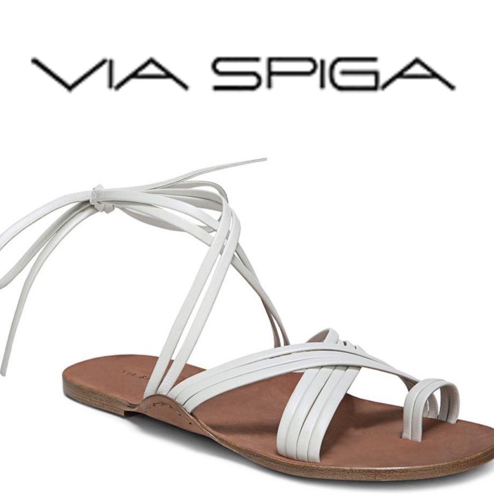 NWOT Via Spiga White Allegra Leather Ankle Tie Sandals. Size 8.